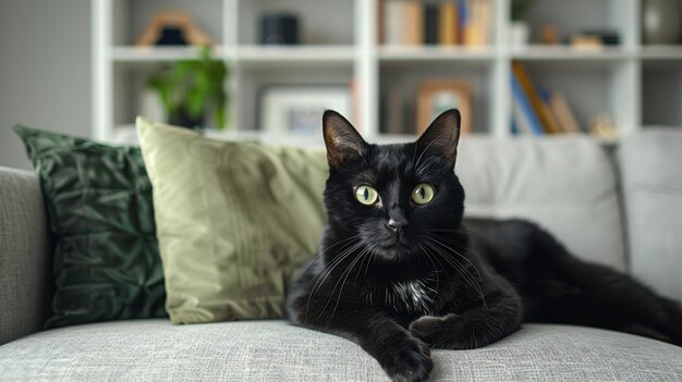 Photo the black cat on sofa