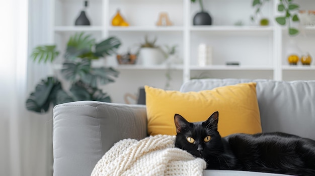 The black cat on sofa