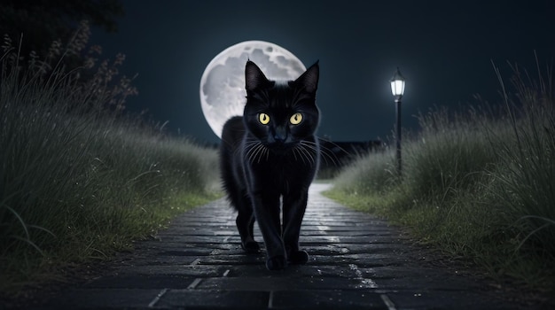 A black cat walk on a street haunted places