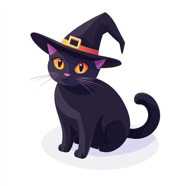 Photo black cat wearing a witch hat halloween