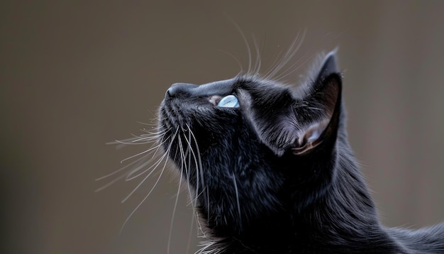 Black cat with blue eyes portrait on dark background shot with sony a1 at 85mm f8