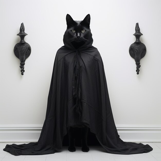 Photo black cat with a costume