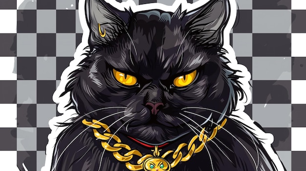 Photo a black cat with a gold chain around its neck