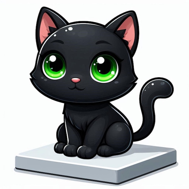 Photo a black cat with green eyes sits on a white pedestal