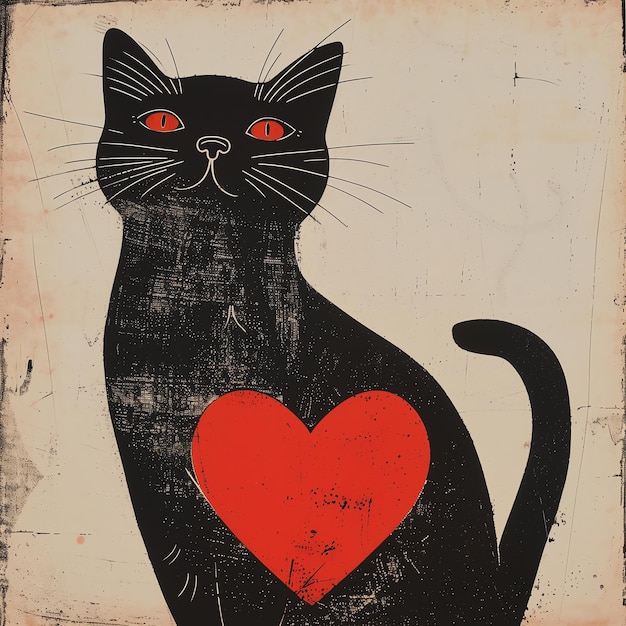 Photo a black cat with a heart on its head