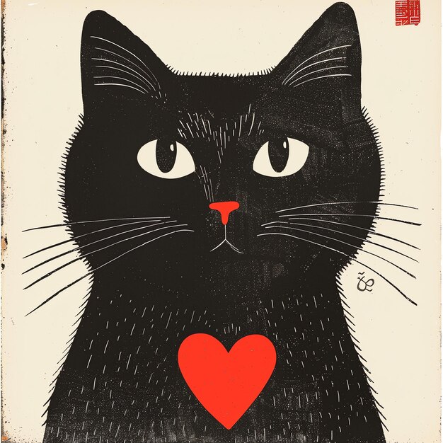 Photo a black cat with a heart on its head