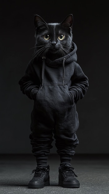 Photo a black cat with a hood that says  cat