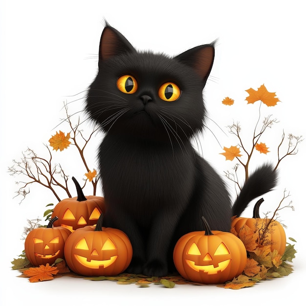 Black Cat with JackoLantern Pumpkins for Halloween