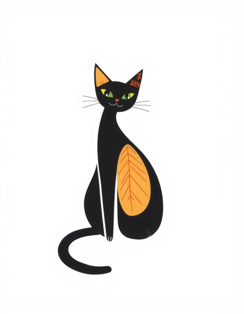 Photo a black cat with a leaf design sitting on a white background