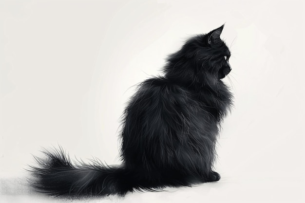 Photo a black cat with a long tail sits on a white background