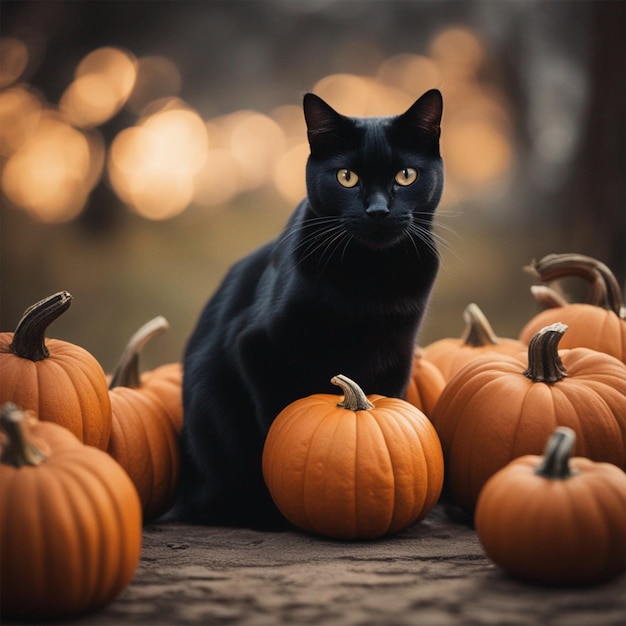 Black cat with pumpkins head illustration ai generated