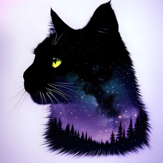 Photo a black cat with a purple background with the words cat on it