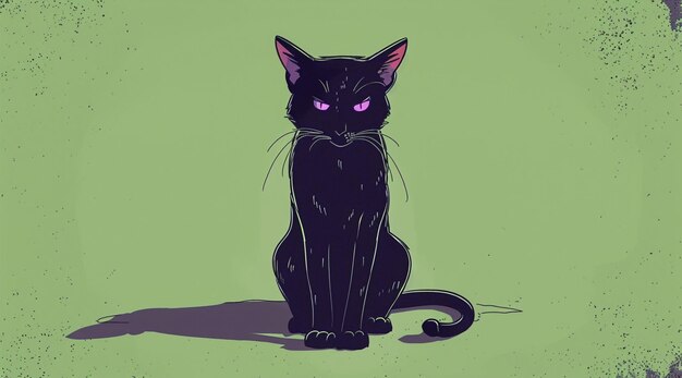 Photo a black cat with purple eyes sits in a green background