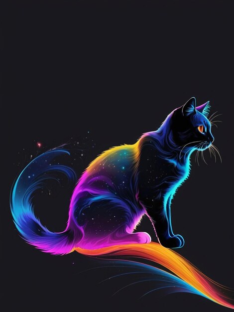 Photo a black cat with rainbow colors cat galaxy tshirt art generative ai