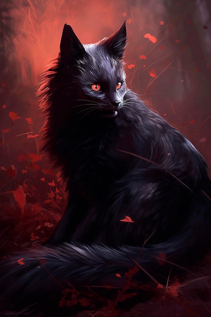 The black cat with red eyes