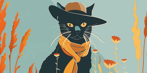 Photo a black cat with a scarf and a scarf