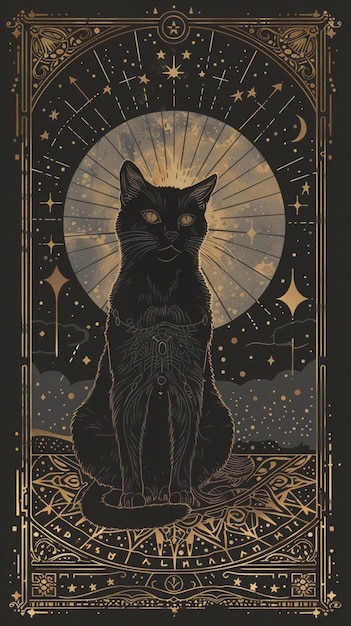 Photo a black cat with a star in the background