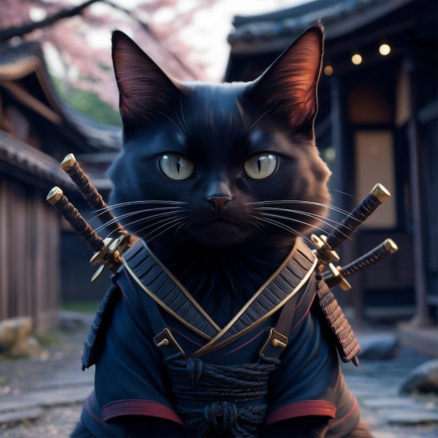 a black cat with a sword and swords that says hes a sword