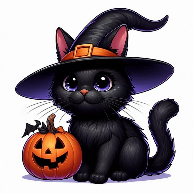 a black cat with a witch hat on it