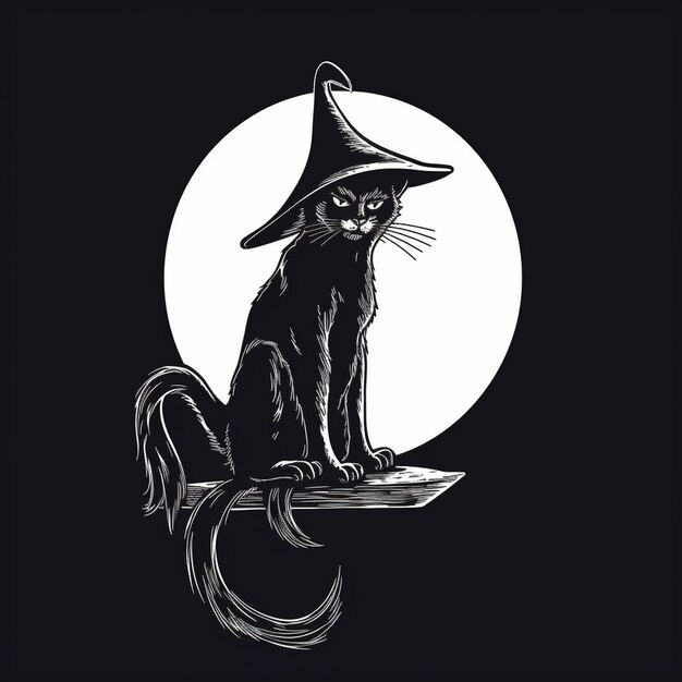 Photo a black cat with a witch hat on a sign that says 