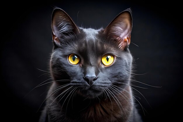 black cat with yellow eyes black background generative AI