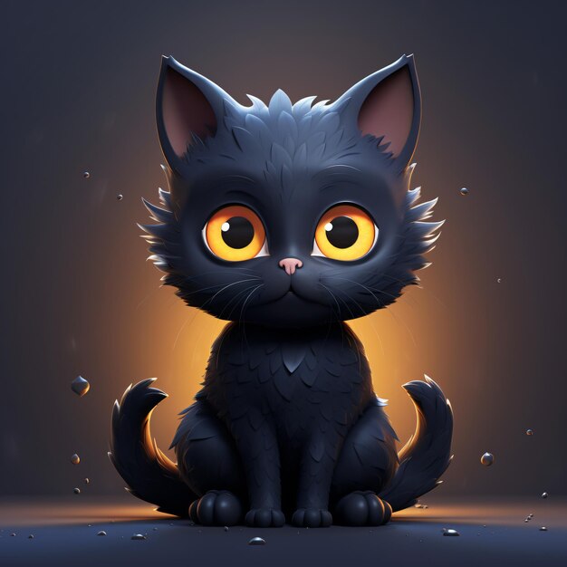 a black cat with yellow eyes and a black background