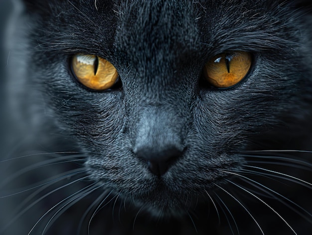 a black cat with yellow eyes and a black cats eyes