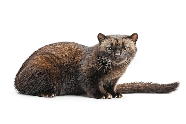 Black Cat with Yellow Eyes Sitting on White Background