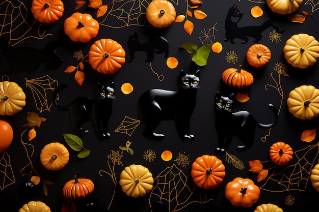 Black cats Halloween pattern Witch cat Background wallpaper AI Generation