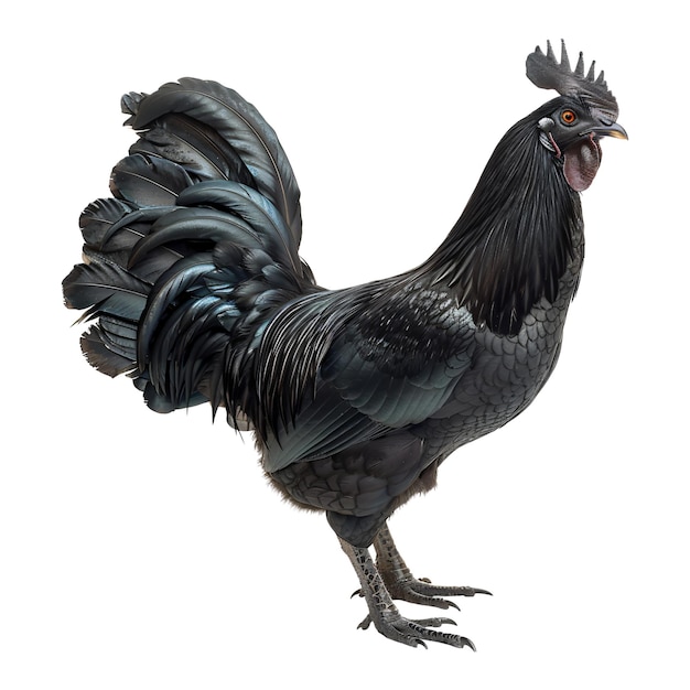 Photo black cemani chicken rooster from indonesia isolated on white background