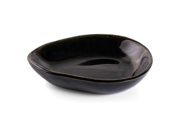 Black ceramic bowl isolated on white background.