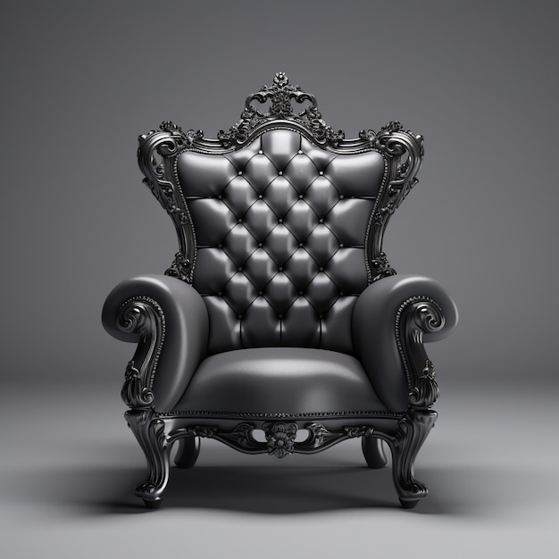 a black chair with a design on the back