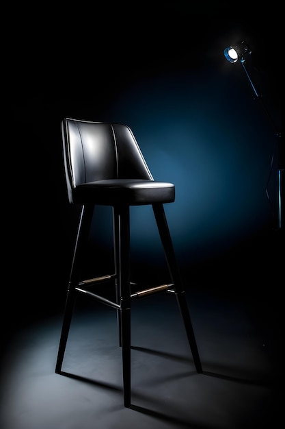 A black chair with a white light on it