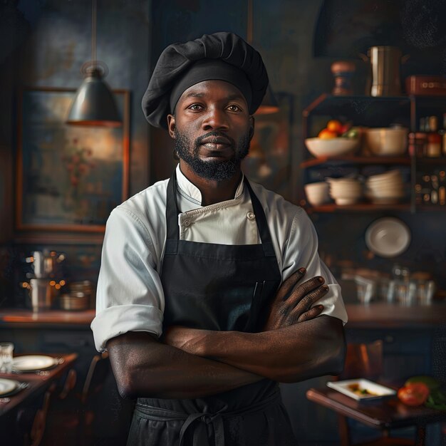 Black Chef in Dark Kitchen Ai Generated