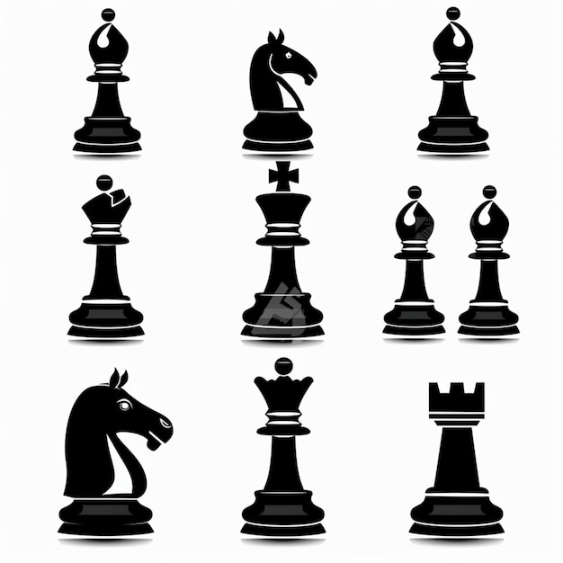 a black chess set with a horse head and a black horse head