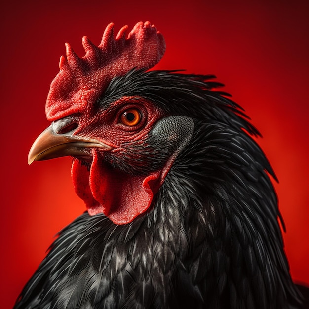 A black chicken with a red face generative ai