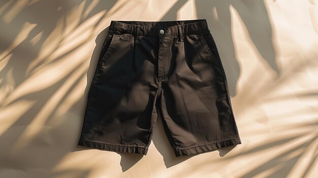 Photo black chino shorts on light brown background outfit concept