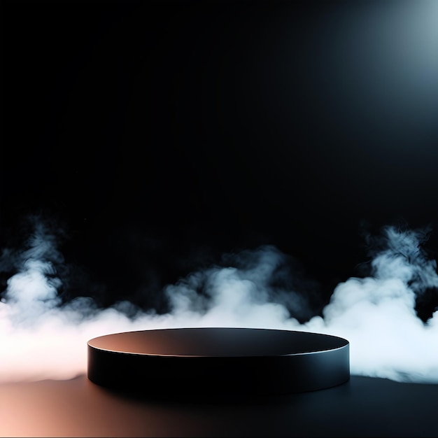 Black Circular Podium with Intense Smoke and Backlight Illumination 3D Visual