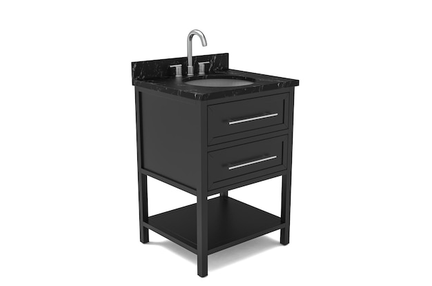 Black Classic Wooden Bathroom Vanity Isolated on White Luxury Contemporary Vanity Cabinet