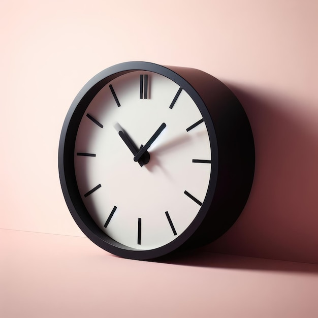 black clock on the wall isolated pink