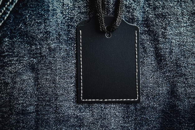 Photo black clothing tag mockup on a jeans