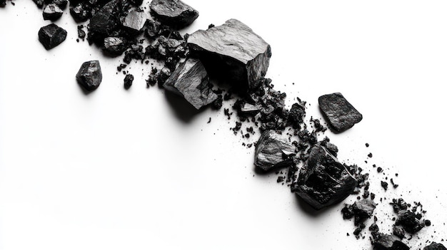 Photo black coal rocks on white background