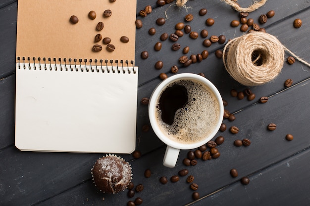 Black coffee beans on black background