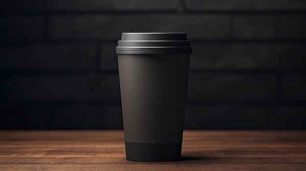 A black coffee cup with a lid that says " free " on the bottom.