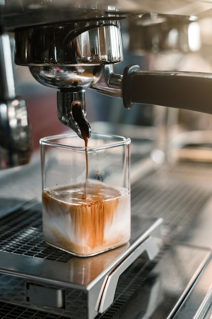 Black coffee morning on coffee maker