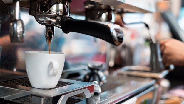 black coffee morning on coffee maker