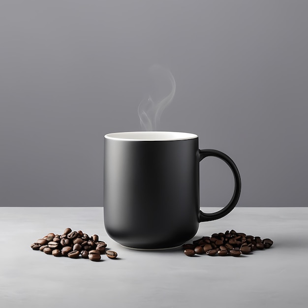 a black coffee mug mockup on grey background