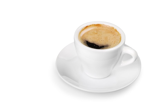 Black coffee in white cup isolated on  background