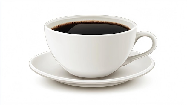 Black Coffee in White Cup Isolated on White Background