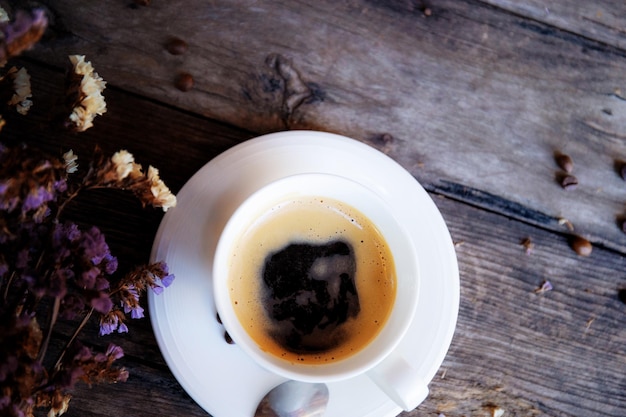 Black coffee on wooden